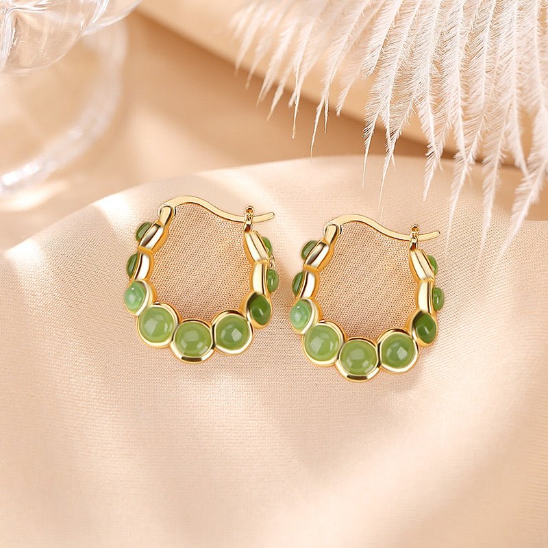 Boucles d'Oreilles Jade Danse Verdoyante Argent Fines - Biloria