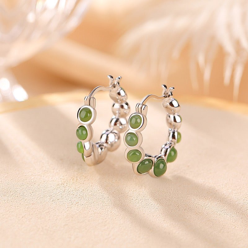 Boucles d'Oreilles Jade Danse Verdoyante Argent Fines - Biloria