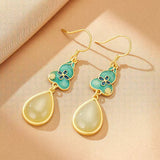 Boucles d'Oreilles Jade Goutte de Chance Argent Plaqué Or - Biloria