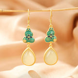 Boucles d'Oreilles Jade Goutte de Chance Argent Plaqué Or - Biloria