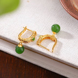 Boucles d'Oreilles Jade Jardin Impérial en Argent Plaqué Or - Biloria