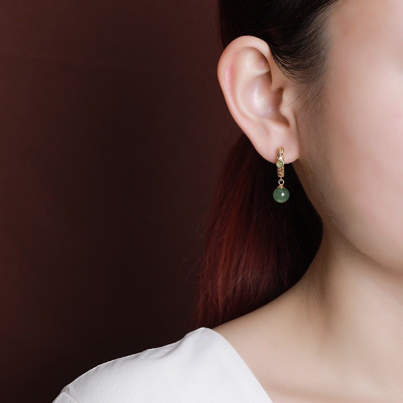 Boucles d'Oreilles Jade Jardin Impérial en Argent Plaqué Or - Biloria