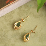 Boucles d'Oreilles Jade Naturel Feuille de Joie – Argent Plaqué Or - Biloria