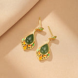 Boucles d'Oreilles Jade Naturel Feuille de Joie – Argent Plaqué Or - Biloria