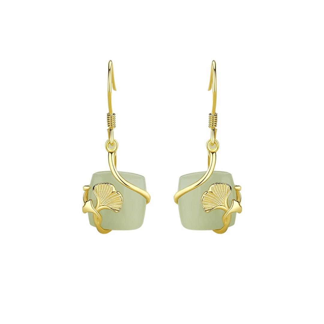 Boucles d'Oreilles Jade Néphrite et Ginkgo – Feng Shui - Biloria
