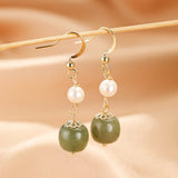 Boucles d'Oreilles Jade Néphrite et Perle – Harmonie Feng Shui - Biloria