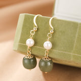 Boucles d'Oreilles Jade Néphrite et Perle – Harmonie Feng Shui - Biloria