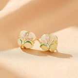 Boucles d'oreilles jade néphrite fleur rose - Argent plaqué or - Biloria