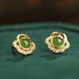 Boucles d'Oreilles Jade Nuage de Bonheur en Argent Plaqué Or - Biloria