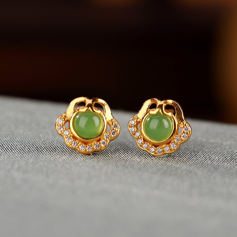 Boucles d'Oreilles Jade Nuage de Bonheur en Argent Plaqué Or - Biloria