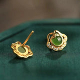Boucles d'Oreilles Jade Nuage de Bonheur en Argent Plaqué Or - Biloria