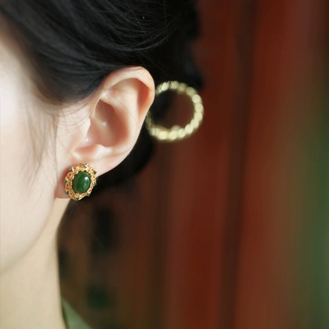 Boucles d'Oreilles Jade Nuage de Félicité Argent Plaqué Or - Biloria
