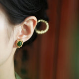 Boucles d'Oreilles Jade Nuage de Félicité Argent Plaqué Or - Biloria