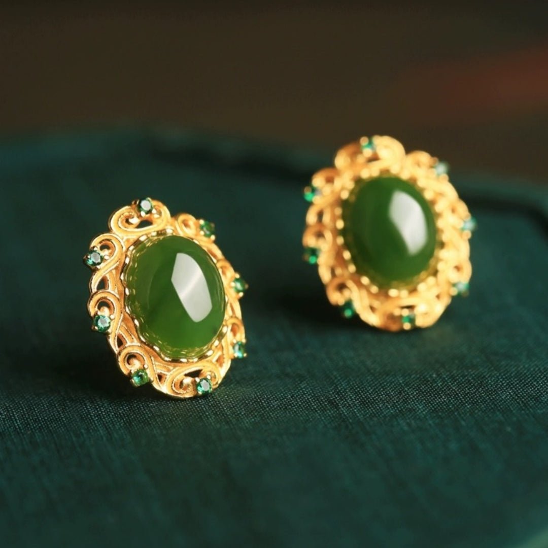 Boucles d'Oreilles Jade Nuage de Félicité Argent Plaqué Or - Biloria
