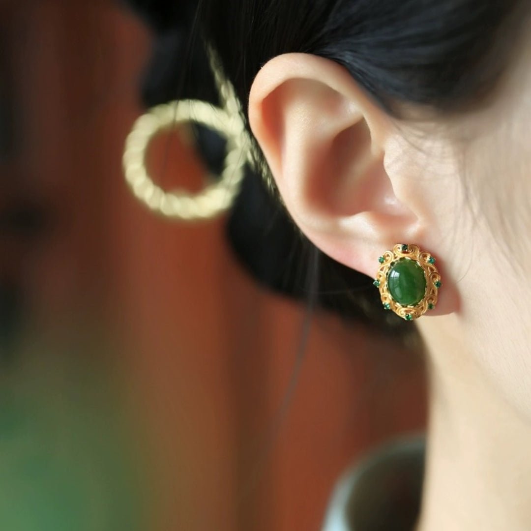 Boucles d'Oreilles Jade Nuage de Félicité Argent Plaqué Or - Biloria