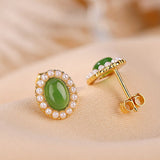 Boucles d'oreilles jade perle argent plaqué or élégance naturelle - Biloria