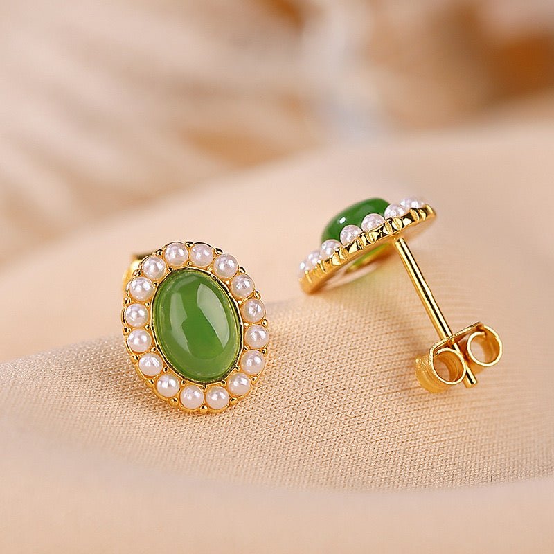 Boucles d'oreilles jade perle argent plaqué or élégance naturelle - Biloria