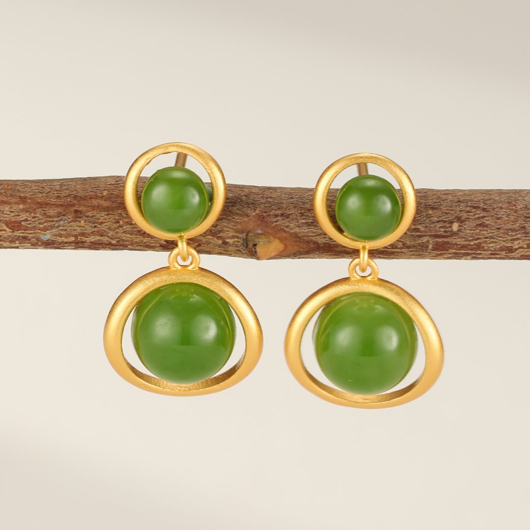 Boucles d'Oreilles Jade Soleil Intérieur en Argent Plaqué Or - Biloria