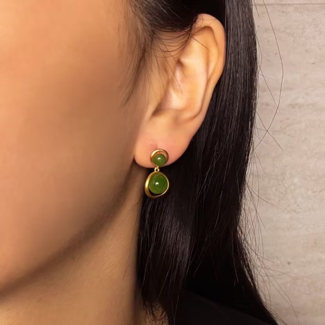 Boucles d'Oreilles Jade Soleil Intérieur en Argent Plaqué Or - Biloria