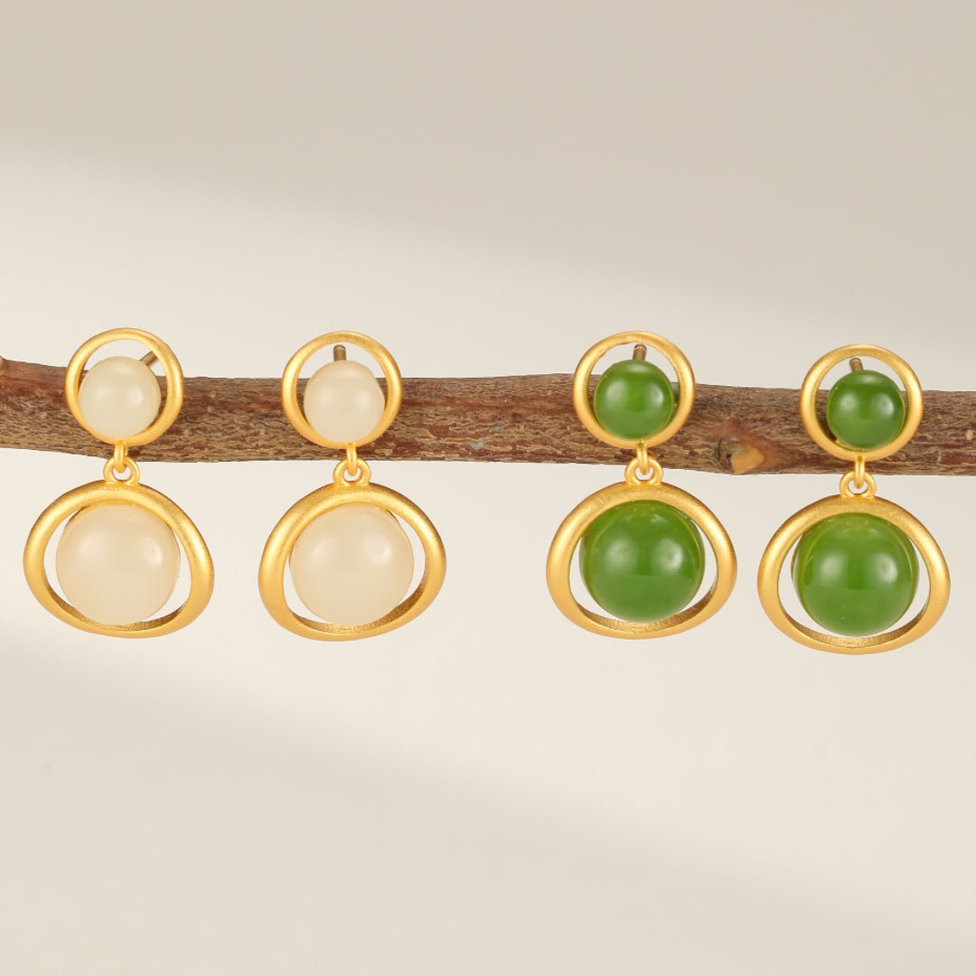 Boucles d'Oreilles Jade Soleil Intérieur en Argent Plaqué Or - Biloria