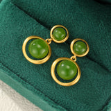 Boucles d'Oreilles Jade Soleil Intérieur en Argent Plaqué Or - Biloria