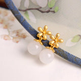 Boucles d'Oreilles Jade Vert Argent Plaqué Or - Biloria
