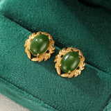 Boucles d'Oreilles Jade Vert Naturel Argent Plaqué Or - Biloria