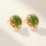 Boucles d'Oreilles Jade Vert Naturel Argent Plaqué Or - Biloria