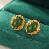 Boucles d'Oreilles Jade Vert Naturel Argent Plaqué Or - Biloria