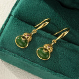Boucles d'Oreilles Jade Vert Zircon Gourde Argent Plaqué Or - Biloria