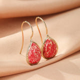 Boucles d'Oreilles Jaspe Rouge en Goutte Laiton Doré - Biloria