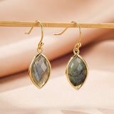 Boucles d'Oreilles Labradorite Feuille | Bijou Protection Lumière - Biloria