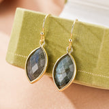 Boucles d'Oreilles Labradorite Feuille | Bijou Protection Lumière - Biloria