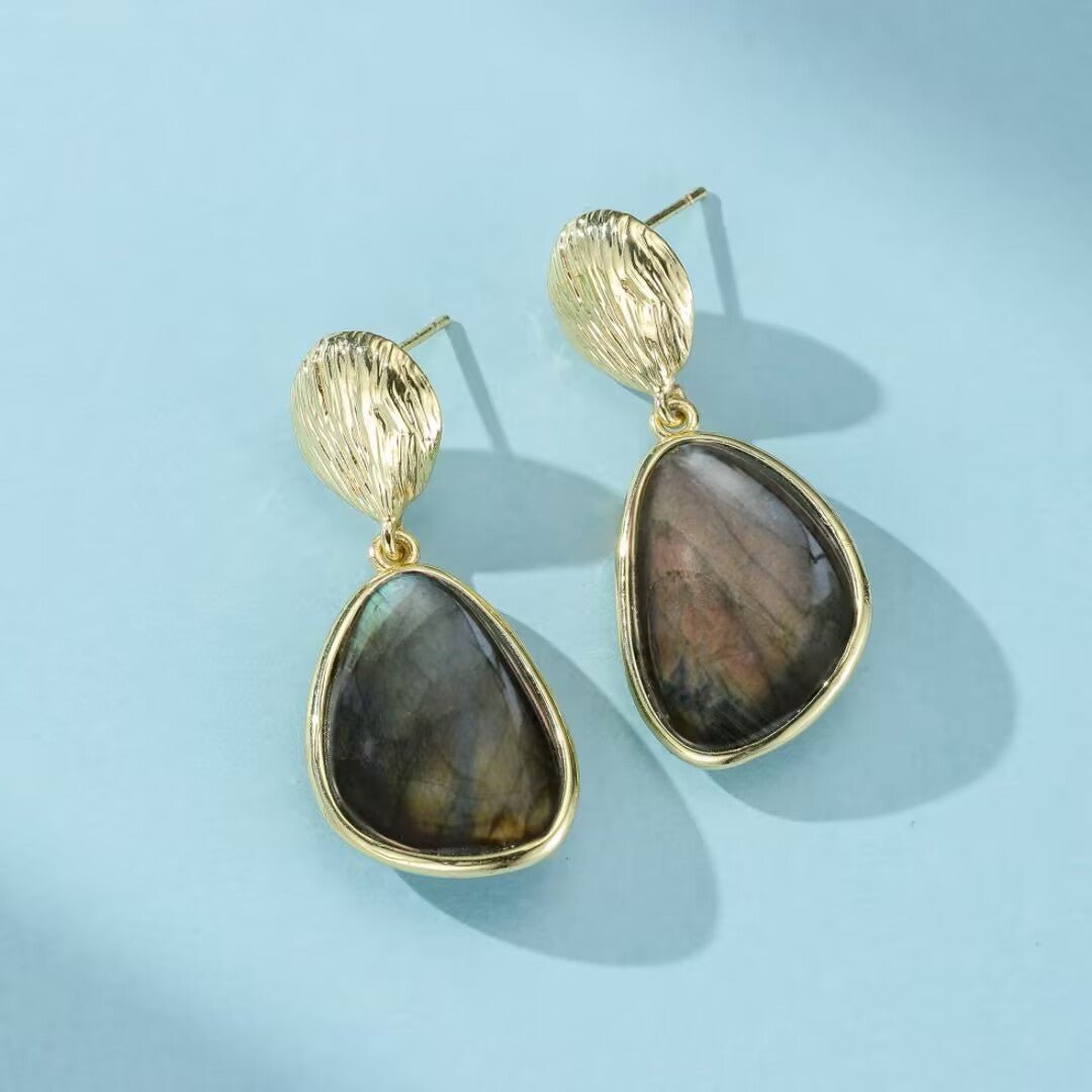 Boucles d'Oreilles Labradorite Laiton – Protection Intuitive - Biloria