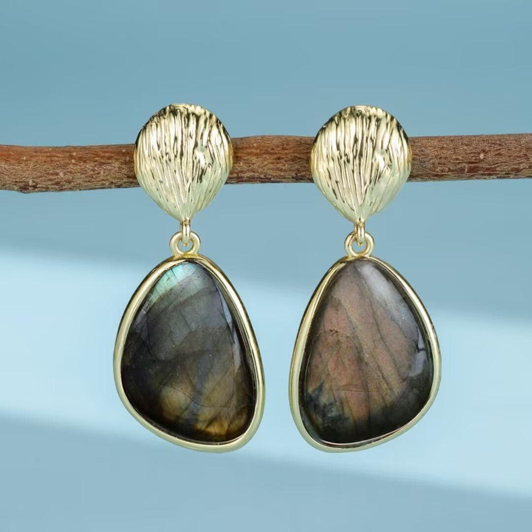 Boucles d'Oreilles Labradorite Laiton – Protection Intuitive - Biloria