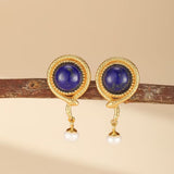 Boucles d'Oreilles Lapis Lazuli et Perle - Argent Plaqué Or - Biloria