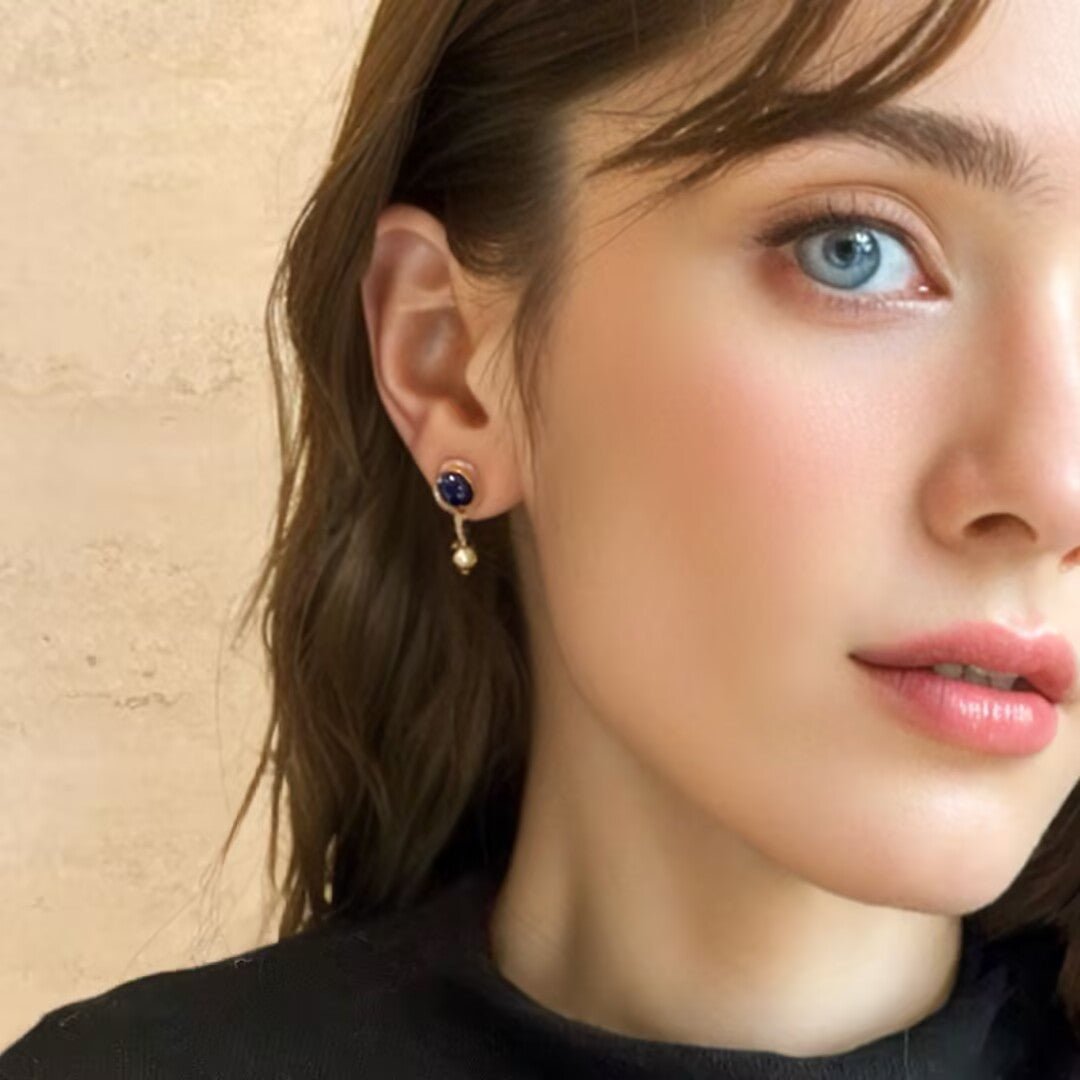 Boucles d'Oreilles Lapis Lazuli et Perle - Argent Plaqué Or - Biloria