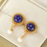 Boucles d'Oreilles Lapis Lazuli et Perle - Argent Plaqué Or - Biloria