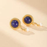 Boucles d'Oreilles Lapis Lazuli et Perle - Argent Plaqué Or - Biloria