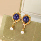 Boucles d'Oreilles Lapis Lazuli et Perle - Argent Plaqué Or - Biloria