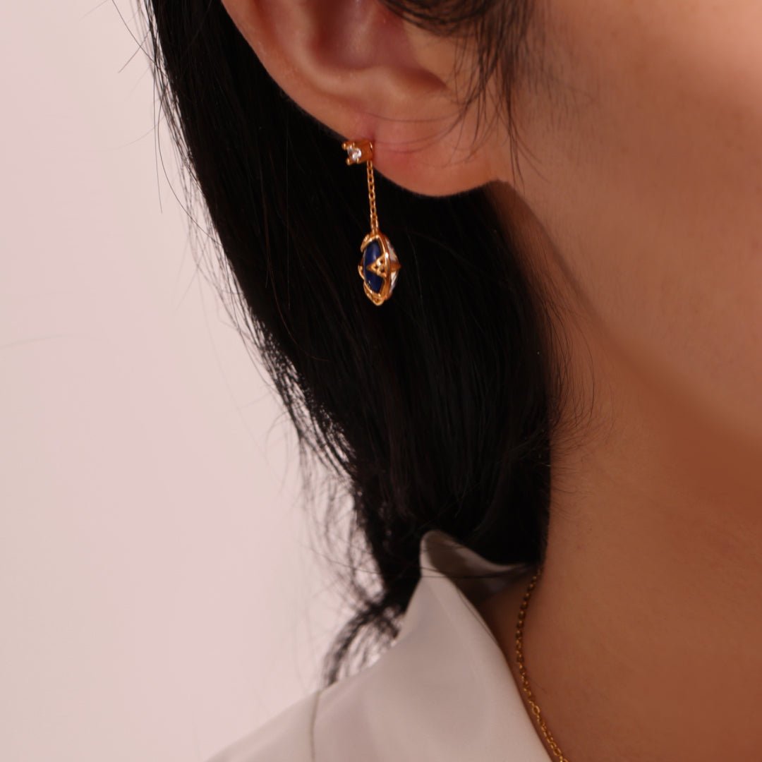 Boucles d'Oreilles Lapis Lazuli et Quartz Clair Argent Plaqué Or - Biloria