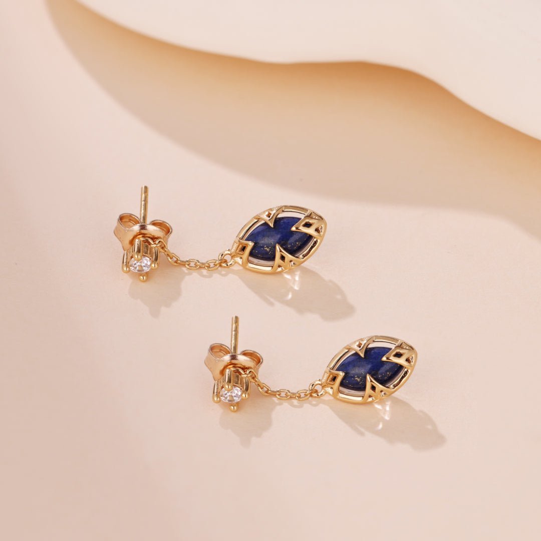 Boucles d'Oreilles Lapis Lazuli et Quartz Clair Argent Plaqué Or - Biloria