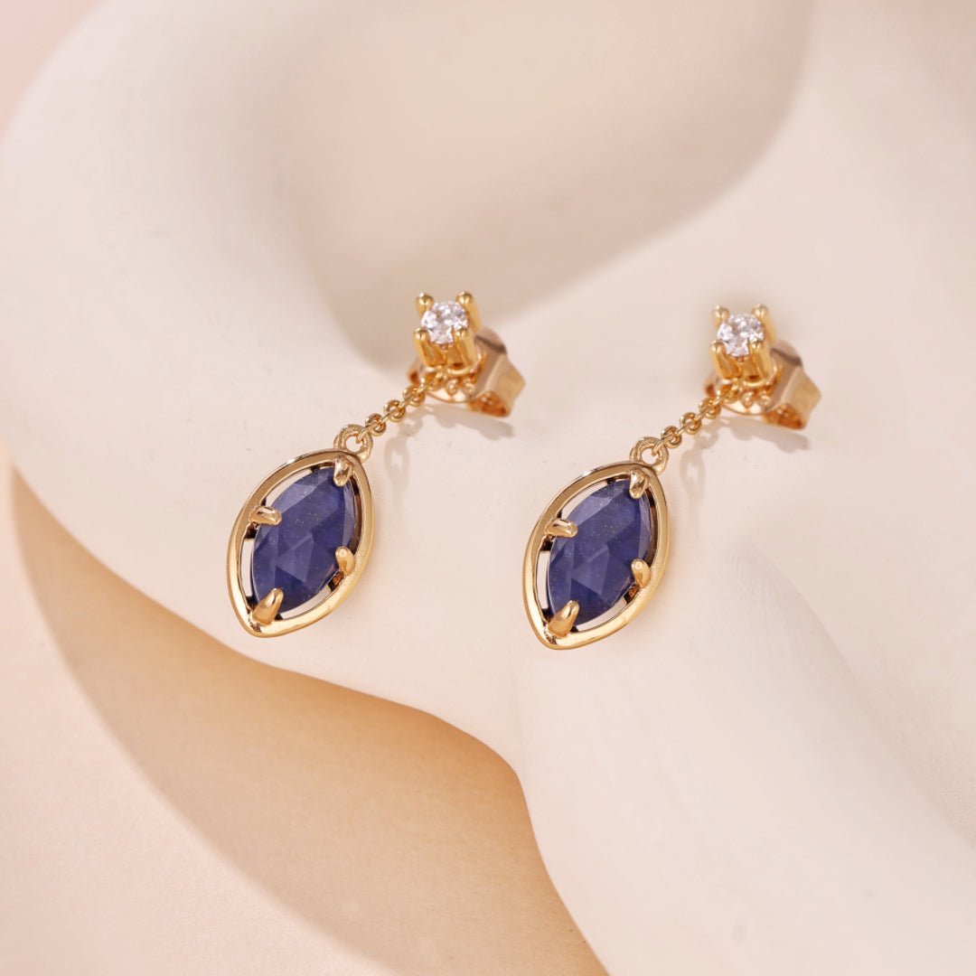 Boucles d'Oreilles Lapis Lazuli et Quartz Clair Argent Plaqué Or - Biloria