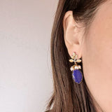 Boucles d'Oreilles Lapis Lazuli Perle Fleur Sérénité Argent Plaqué Or - Biloria