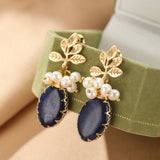 Boucles d'Oreilles Lapis Lazuli Perle Fleur Sérénité Argent Plaqué Or - Biloria