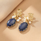 Boucles d'Oreilles Lapis Lazuli Perle Fleur Sérénité Argent Plaqué Or - Biloria