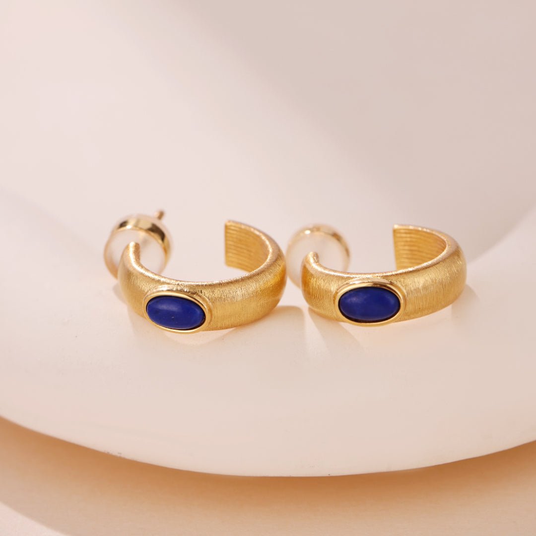 Boucles d'Oreilles Lapis Lazuli Secrets d'Étoile Argent Plaqué Or - Biloria