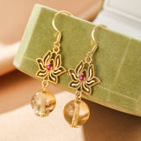 Boucles d'Oreilles Lotus Citrine – Argent Plaqué Or - Biloria