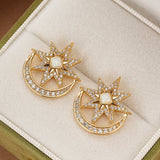 Boucles d'Oreilles Lune Étoile Opale Zircon - Biloria