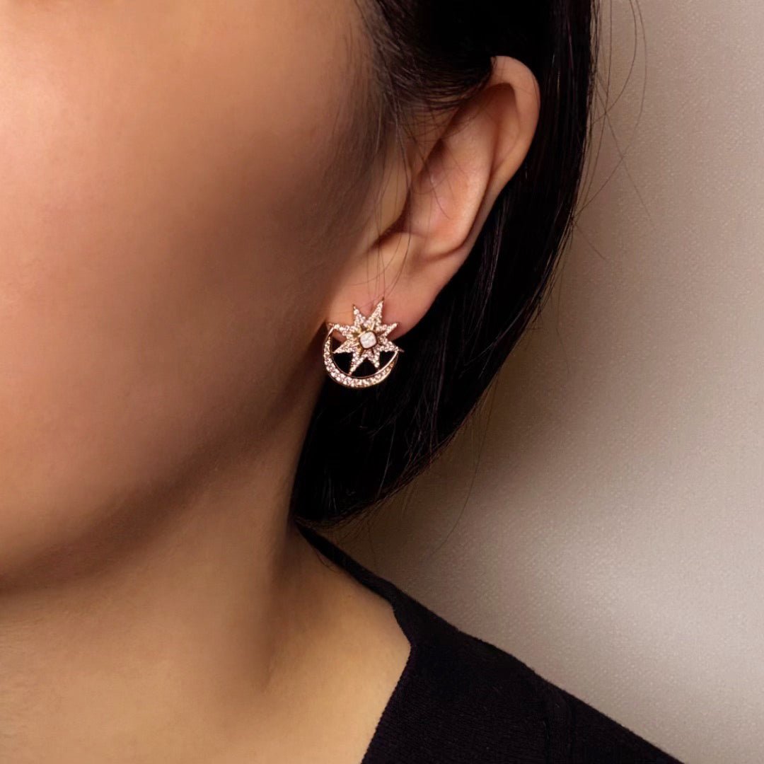 Boucles d'Oreilles Lune Étoile Opale Zircon - Biloria